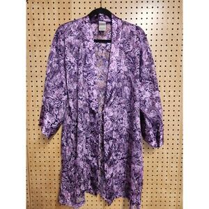 Vintage Sophia by Delicates Purple Floral Print Satin Robe Size M Romantic